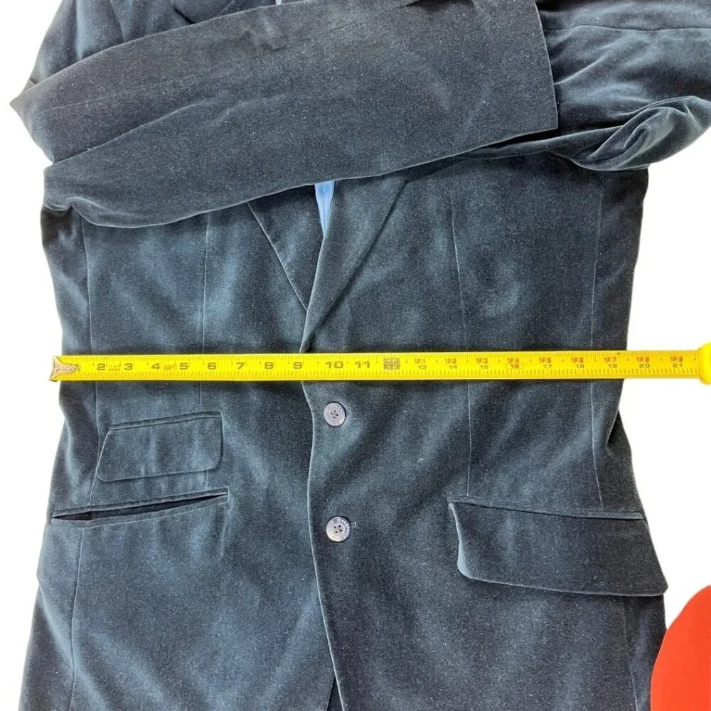 Dragonfly Mens Blue Velvet Velour Smoking Jacket Blazer Dress Coat Size Medium